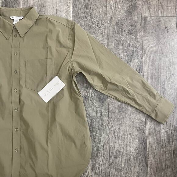 Athleta Midday Relaxed Poplin Shirt Button Up Long Sleeve Green Medium - Picture 5 of 8